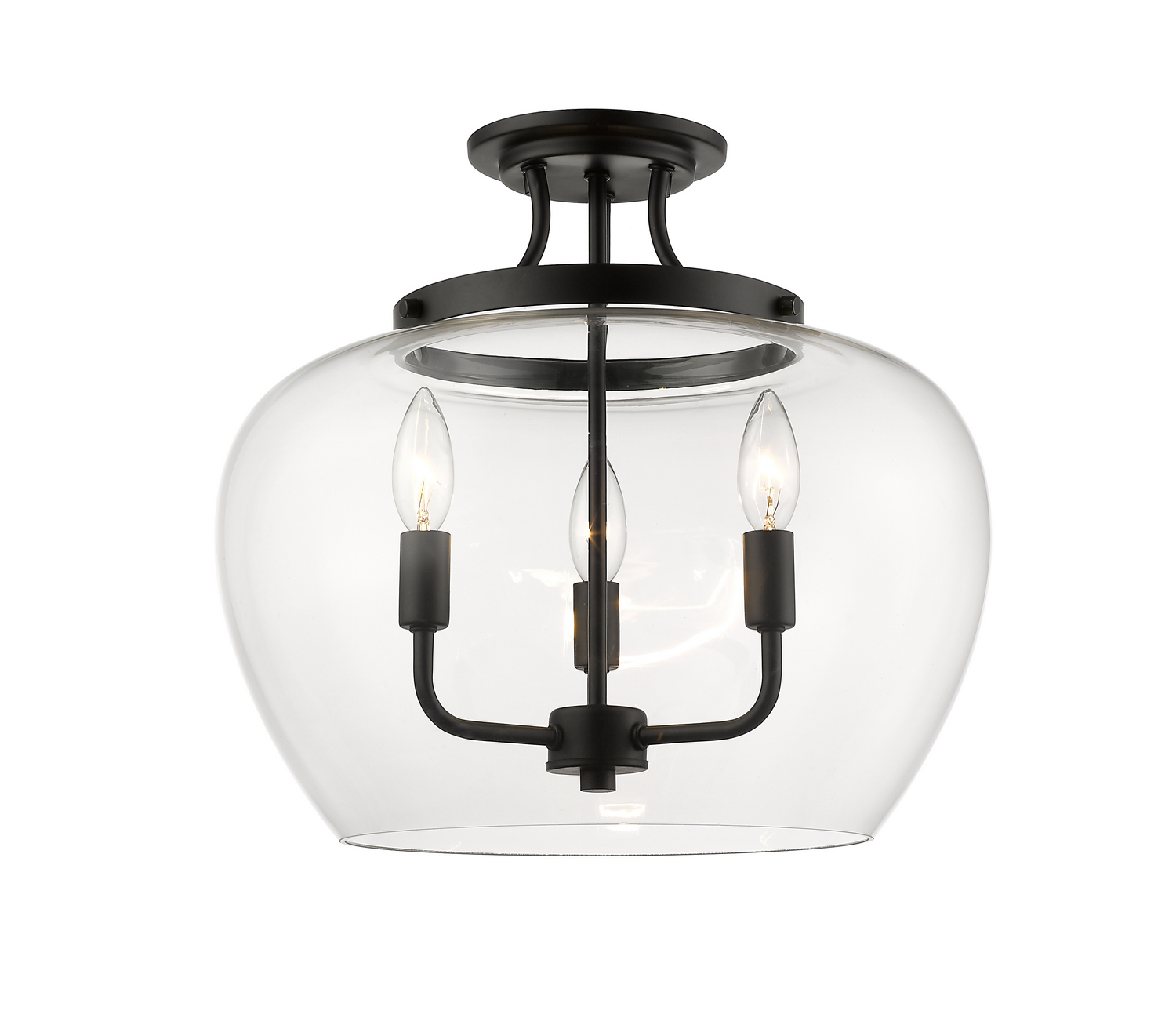 Three Light Semi Flush Mount by Z-Lite - Joliet Collection, Matte Black Finish - 473SF-MB