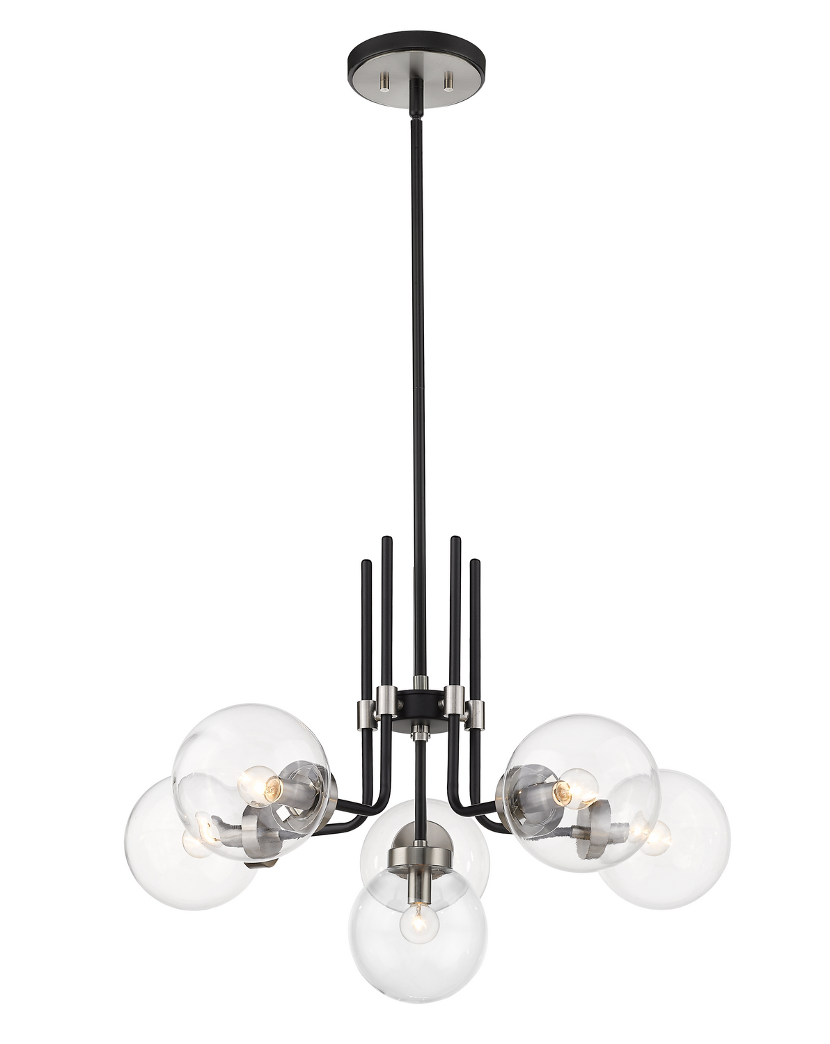 Six Light Chandelier by Z-Lite - Parsons Collection, Matte Black + Brushed Nickel Finish - 477-6MB-BN