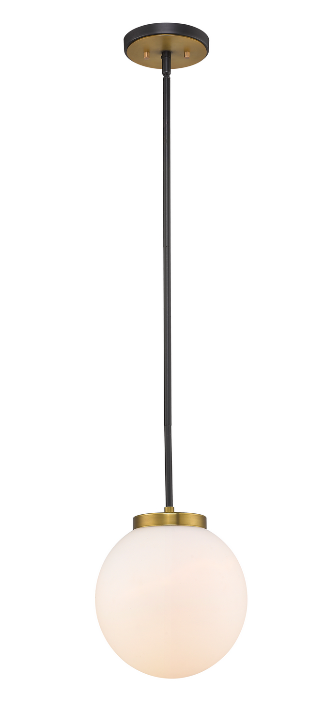 One Light Pendant by Z-Lite - Parsons Collection, Matte Black + Olde Brass Finish - 477P10-MB-OBR
