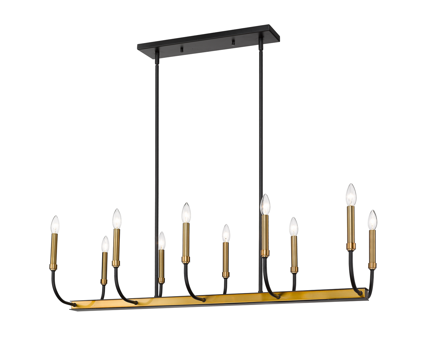 Ten Light Linear Chandelier by Z-Lite - Haylie Collection, Matte Black + Olde Brass Finish - 479-10L-MB-OBR