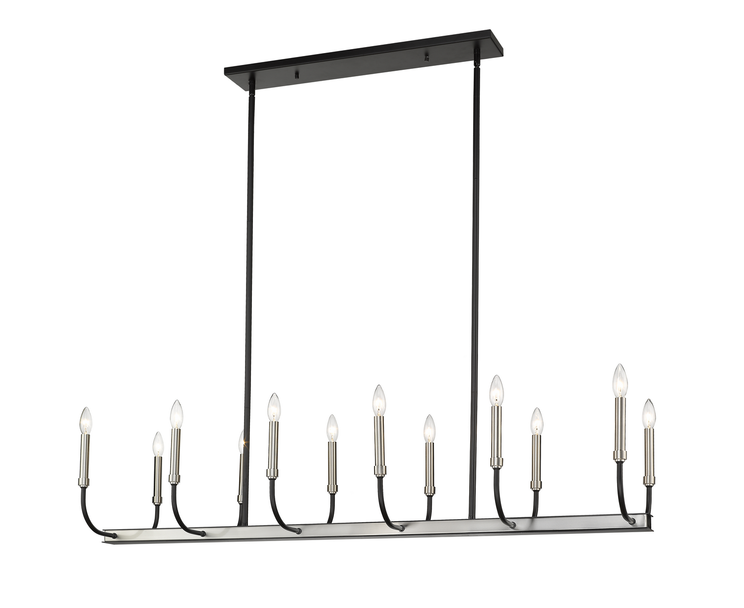 12 Light Linear Chandelier by Z-Lite - Haylie Collection, Matte Black + Brushed Nickel Finish - 479-12L-MB-BN