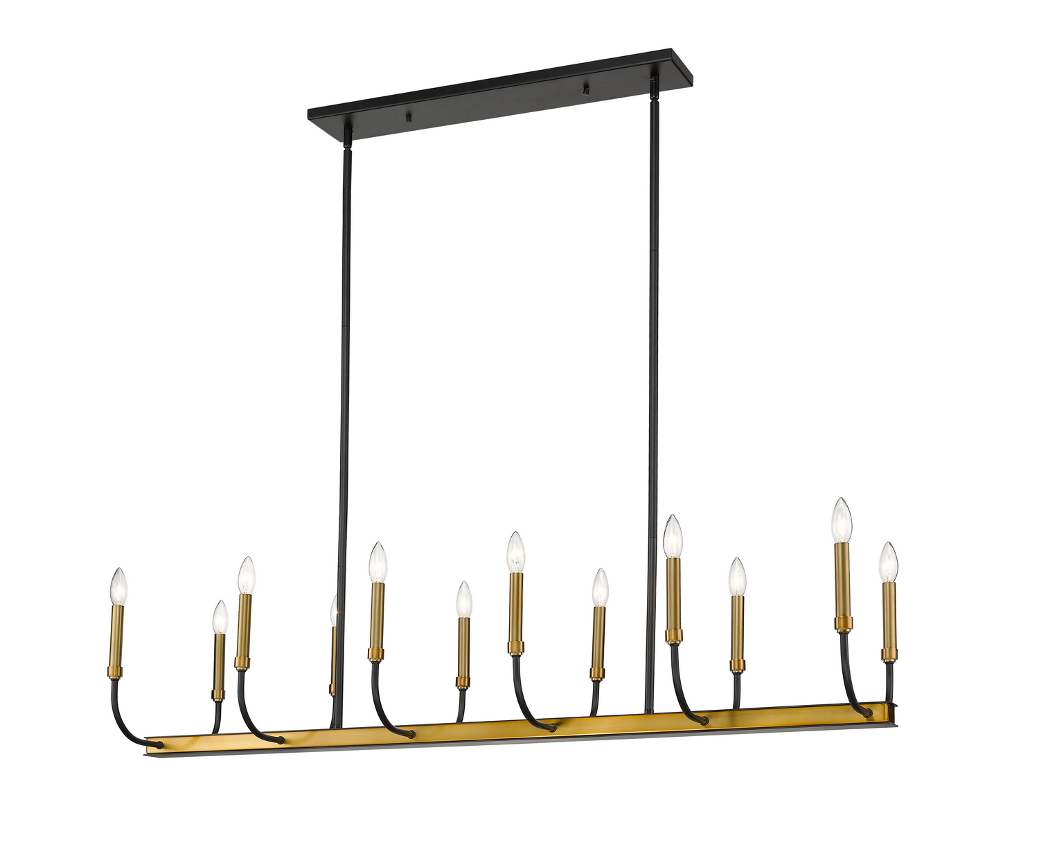 12 Light Linear Chandelier by Z-Lite - Haylie Collection, Matte Black + Olde Brass Finish - 479-12L-MB-OBR