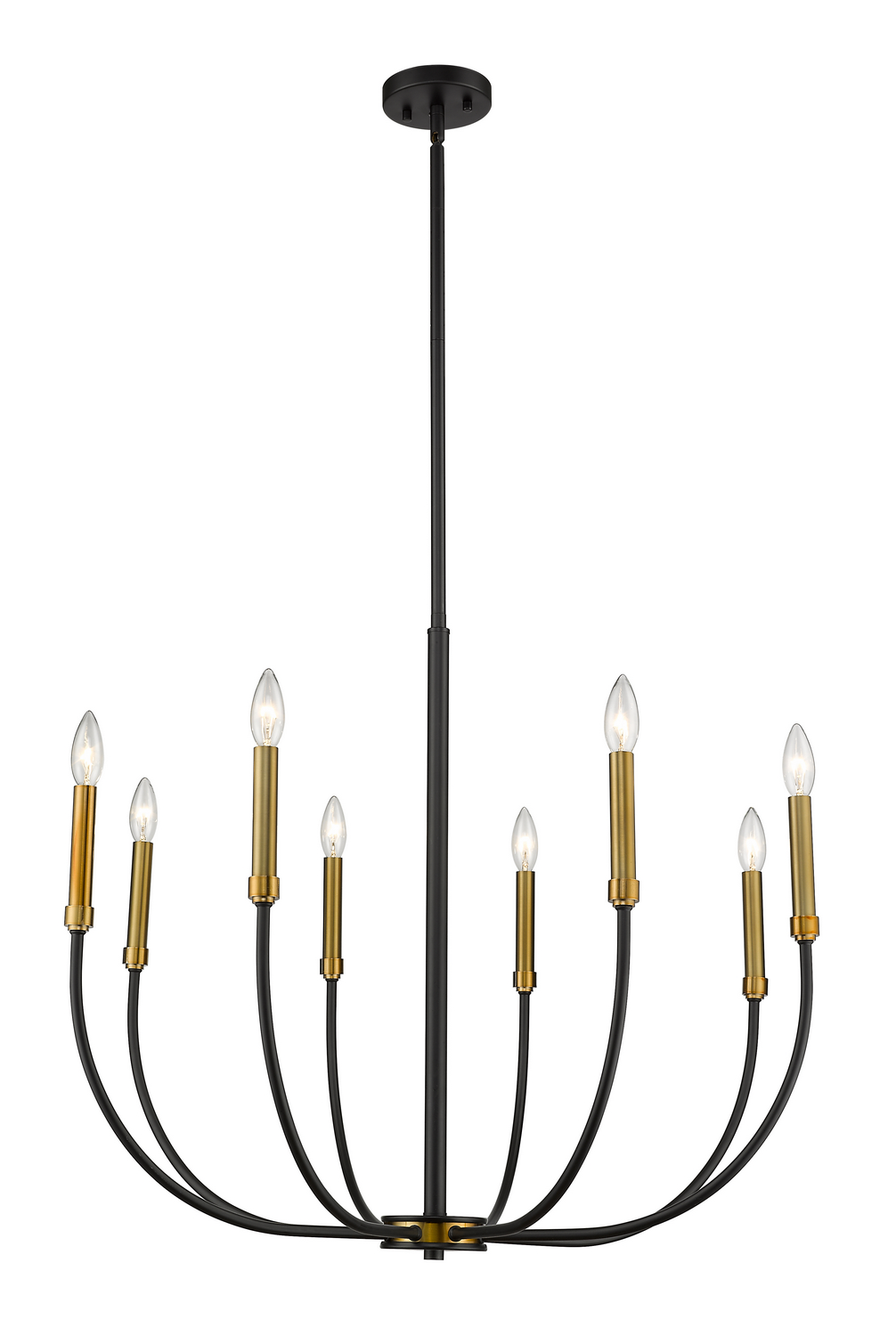 Eight Light Chandelier by Z-Lite - Haylie Collection, Matte Black + Olde Brass Finish - 479-8MB-OBR