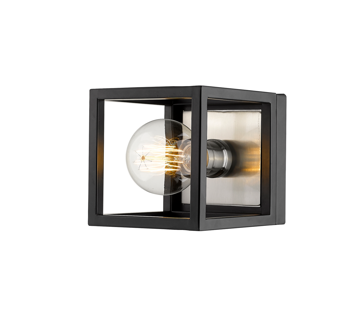 One Light Wall Sconce by Z-Lite - Kube Collection, Matte Black + Brushed Nickel Finish - 480-1S-MB-BN