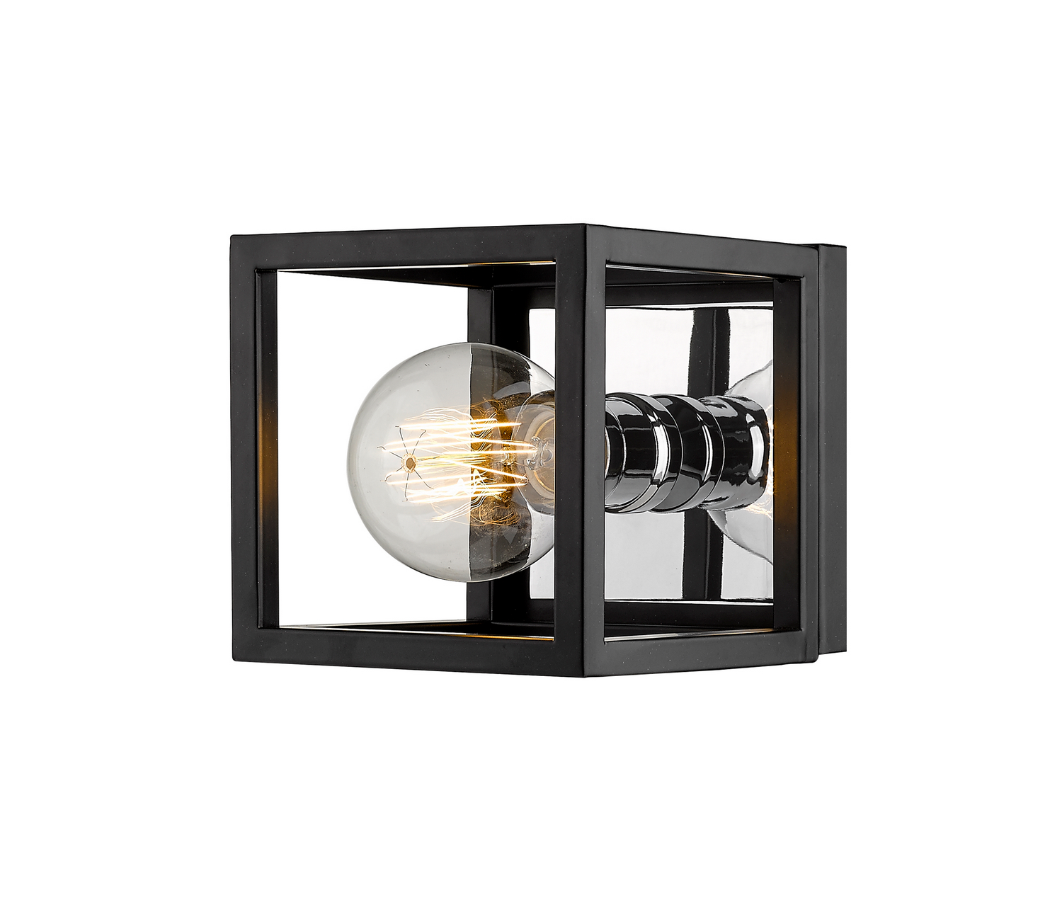 One Light Wall Sconce by Z-Lite - Kube Collection, Matte Black + Chrome Finish - 480-1S-MB-CH