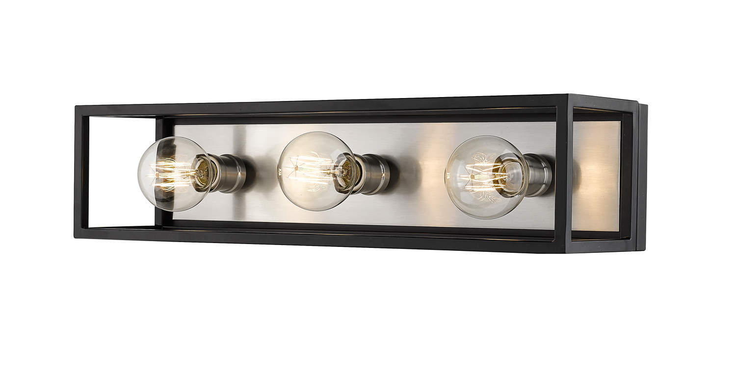 Three Light Vanity by Z-Lite - Kube Collection, Matte Black + Brushed Nickel Finish - 480-3V-MB-BN