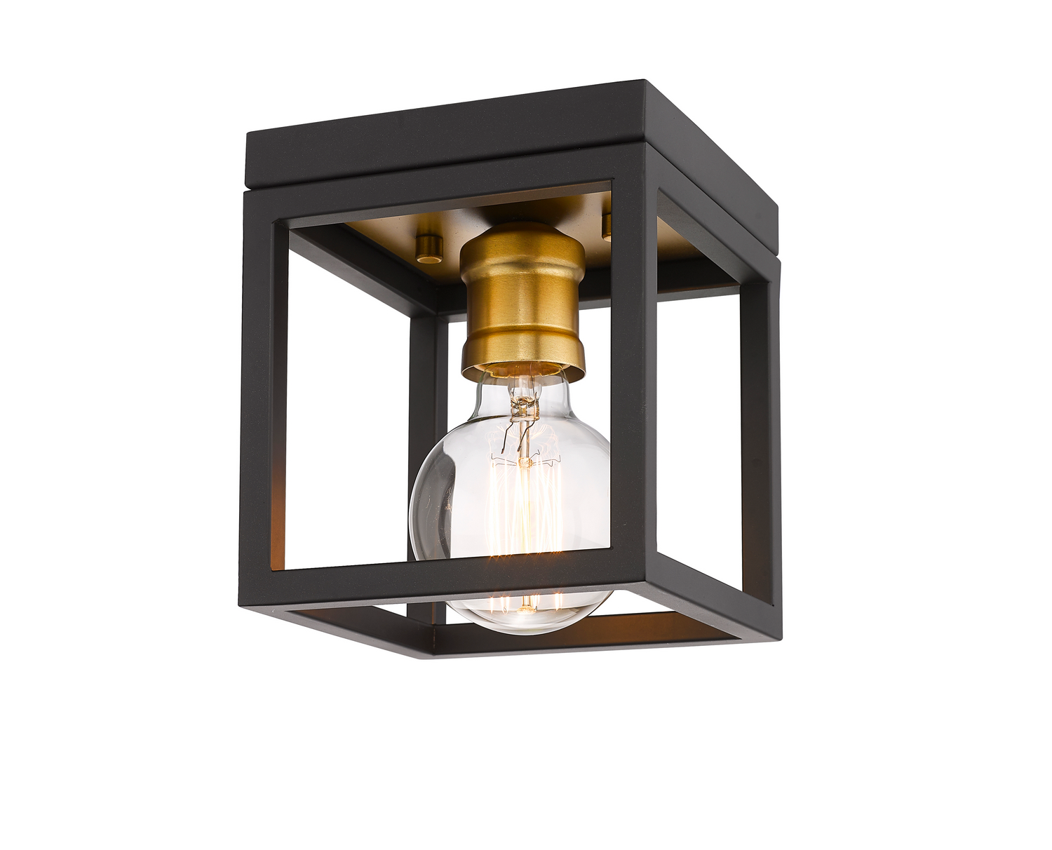 One Light Flush Mount by Z-Lite - Kube Collection, Bronze + Olde Brass Finish - 480F1-BRZ-OBR