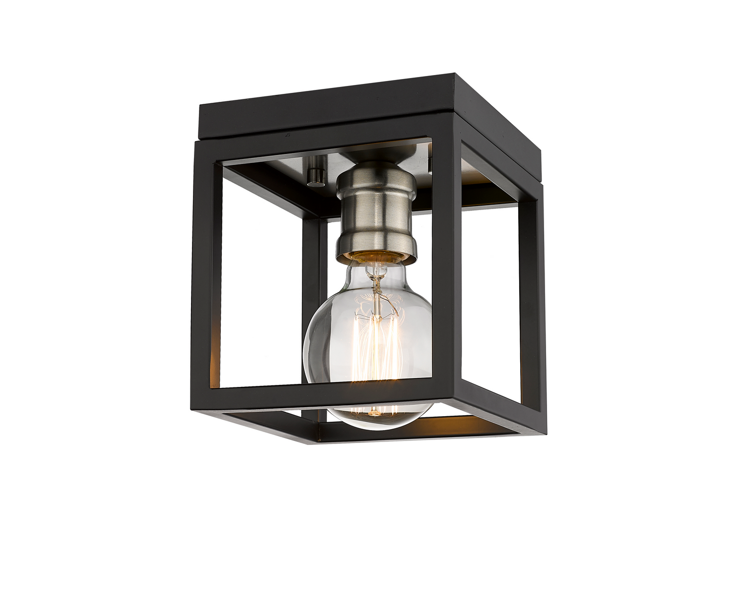 One Light Flush Mount by Z-Lite - Kube Collection, Matte Black + Brushed Nickel Finish - 480F1-MB-BN