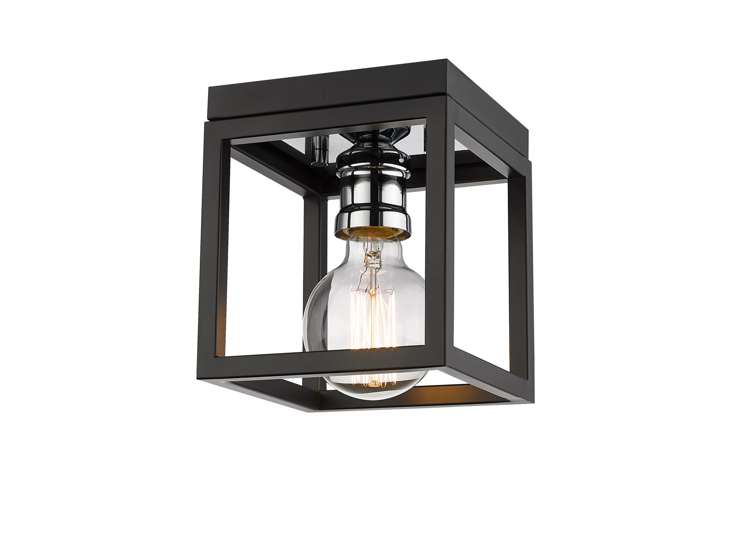 One Light Flush Mount by Z-Lite - Kube Collection, Matte Black + Chrome Finish - 480F1-MB-CH