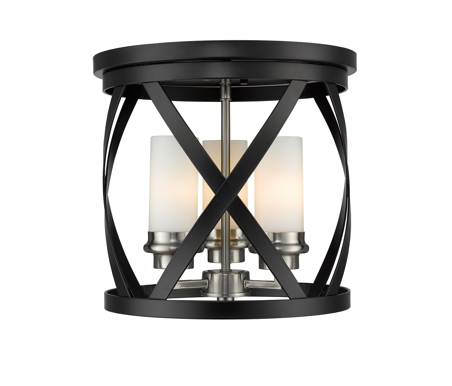 Three Light Flush Mount by Z-Lite - Malcalester Collection, Matte Black + Brushed Nickel Finish - 481F13-MB-BN