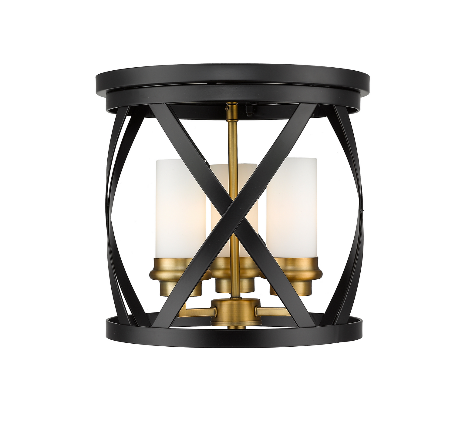 Three Light Flush Mount by Z-Lite - Malcalester Collection, Matte Black + Olde Brass Finish - 481F13-MB-OBR
