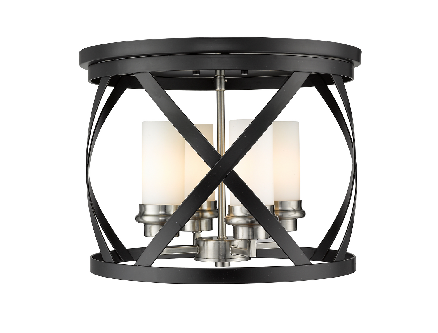 Four Light Flush Mount by Z-Lite - Malcalester Collection, Matte Black + Brushed Nickel Finish - 481F16-MB-BN