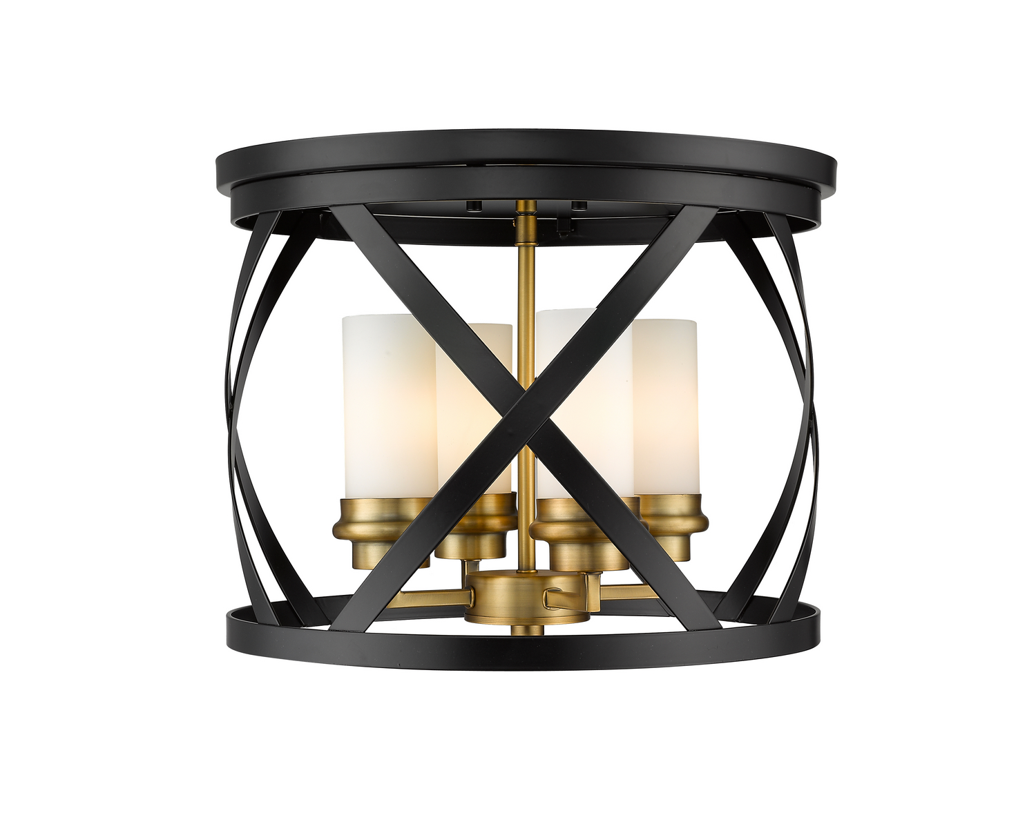 Four Light Flush Mount by Z-Lite - Malcalester Collection, Matte Black + Olde Brass Finish - 481F16-MB-OBR