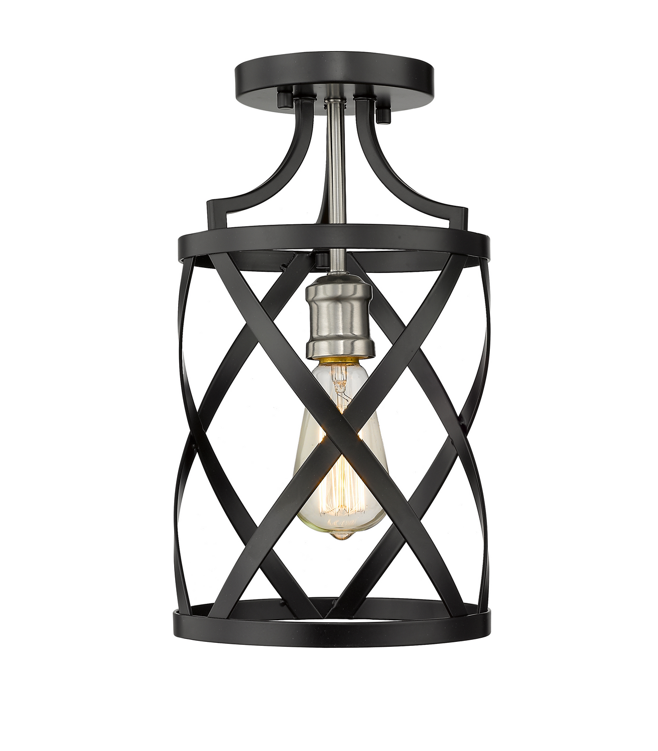 One Light Flush Mount by Z-Lite - Malcalester Collection, Matte Black + Brushed Nickel Finish - 481F1-MB-BN