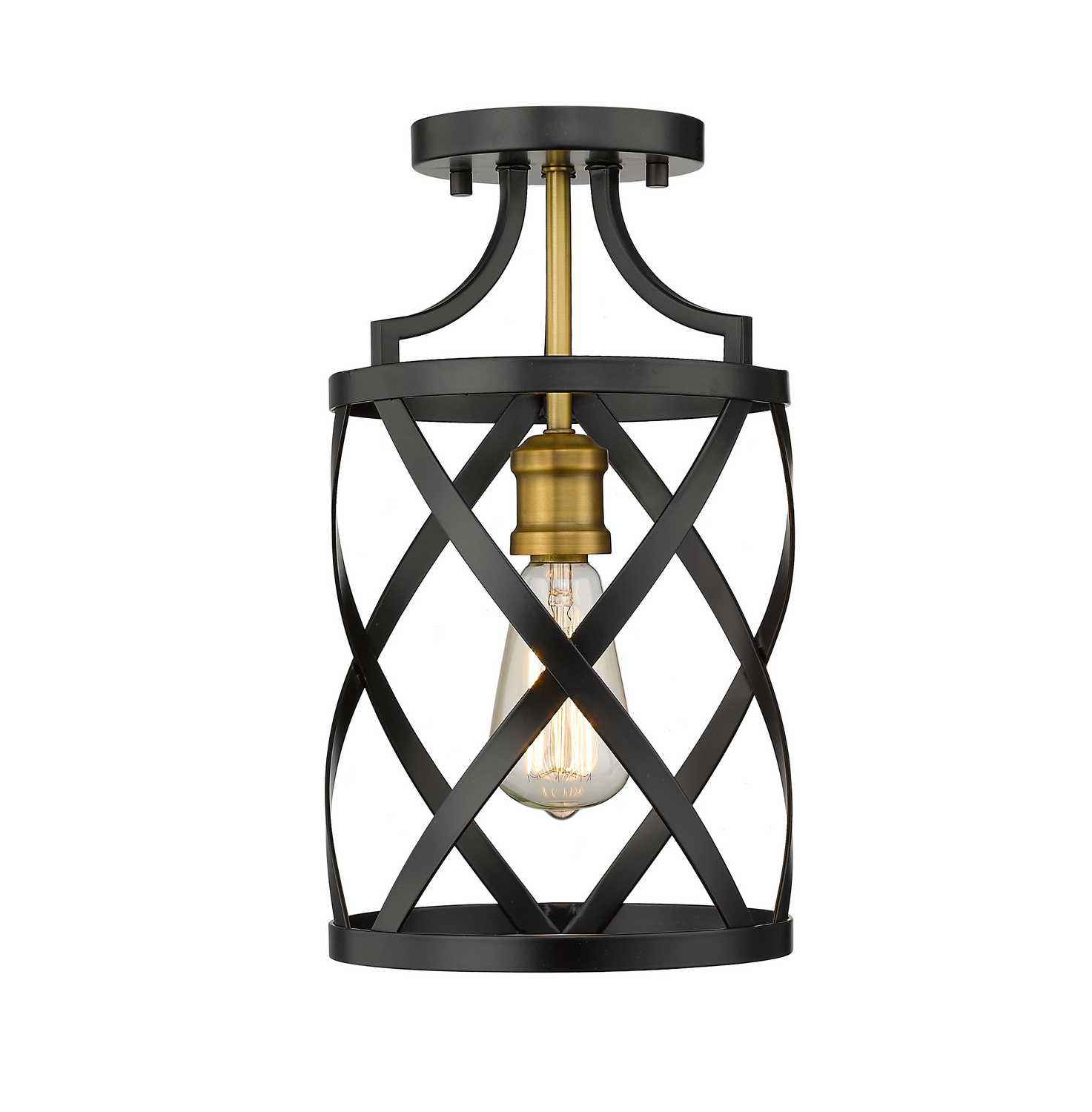 One Light Flush Mount by Z-Lite - Malcalester Collection, Matte Black + Olde Brass Finish - 481F1-MB-OBR