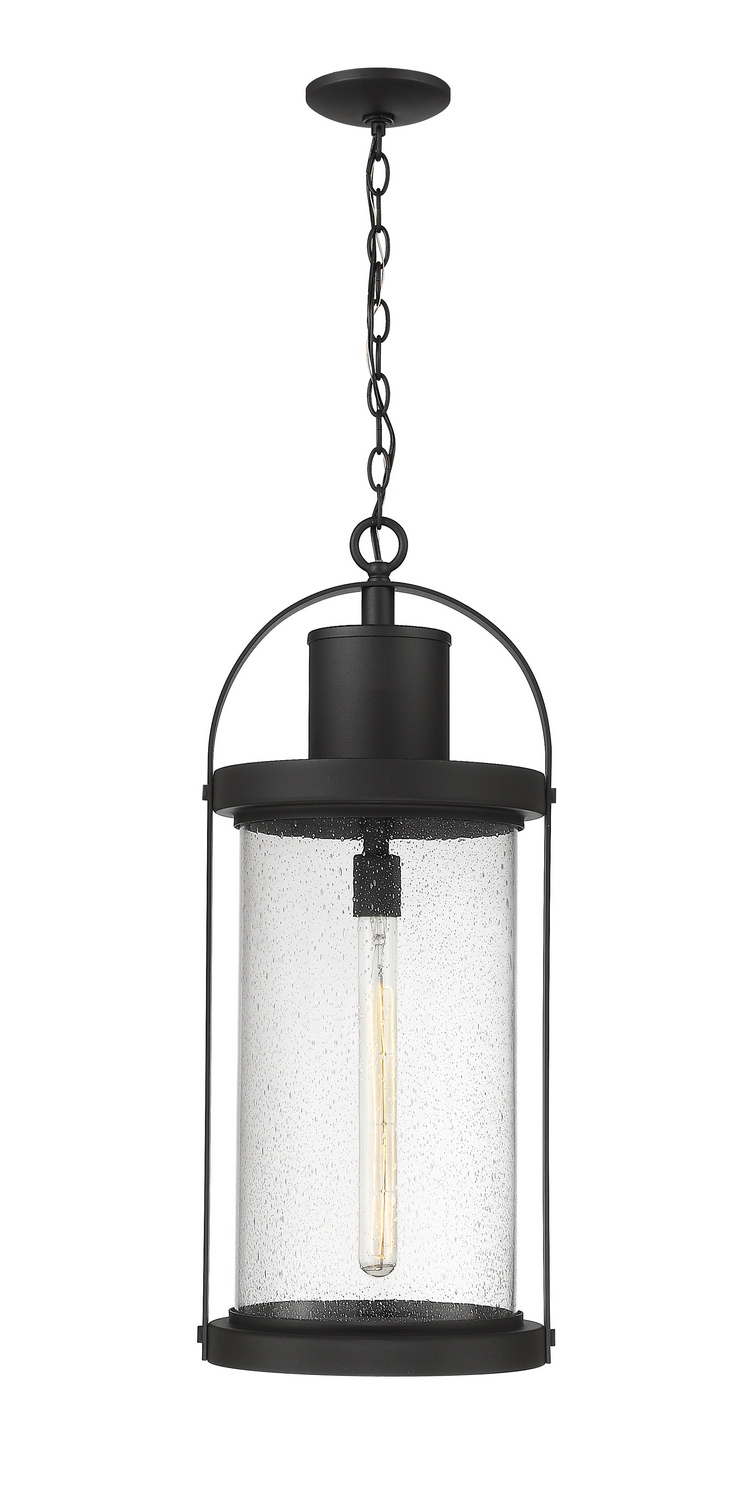 One Light Outdoor Chain Mount Ceiling Fixture by Z-Lite - Roundhouse Collection, Black Finish - 569CHXL-BK