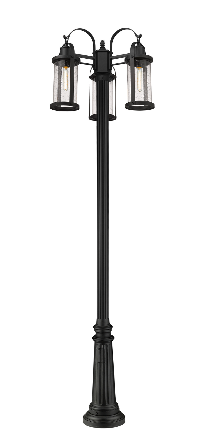 Three Light Outdoor Post Mounted Fixture by Z-Lite - Roundhouse Collection, Black Finish - 569MP3-511P-BK