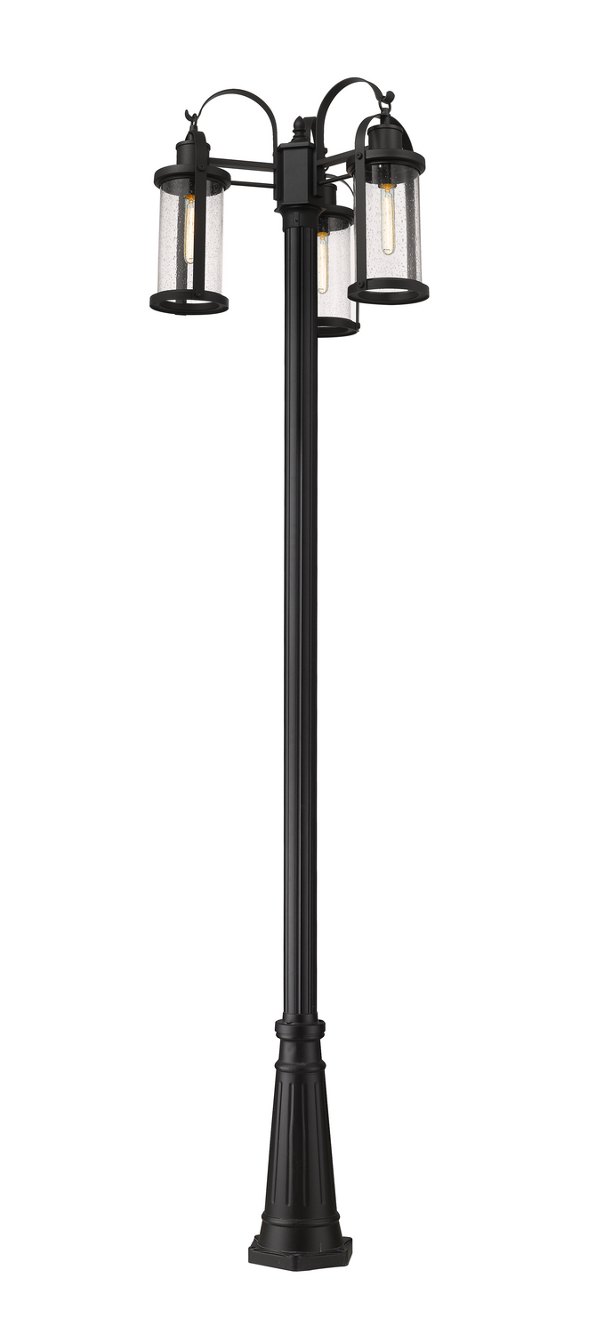 Three Light Outdoor Post Mounted Fixture by Z-Lite - Roundhouse Collection, Black Finish - 569MP3-519P-BK