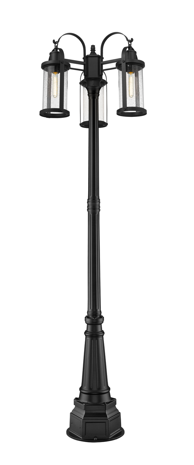 Three Light Outdoor Post Mounted Fixture by Z-Lite - Roundhouse Collection, Black Finish - 569MP3-564P-BK