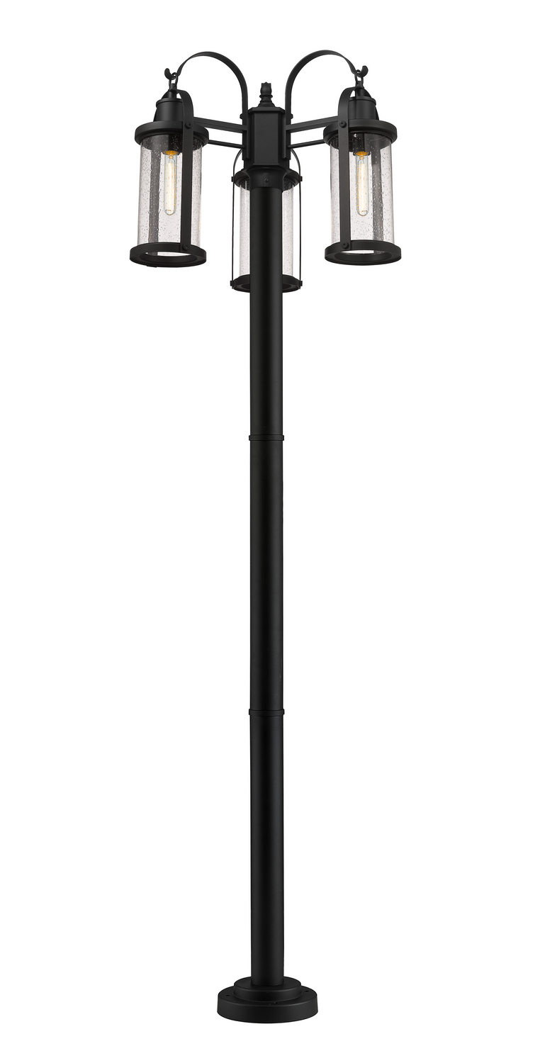 Three Light Outdoor Post Mounted Fixture by Z-Lite - Roundhouse Collection, Black Finish - 569MP3-567P-BK