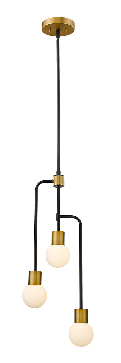 Three Light Chandelier by Z-Lite - Neutra Collection, Matte Black + Foundry Brass Finish - 621-3MB-FB
