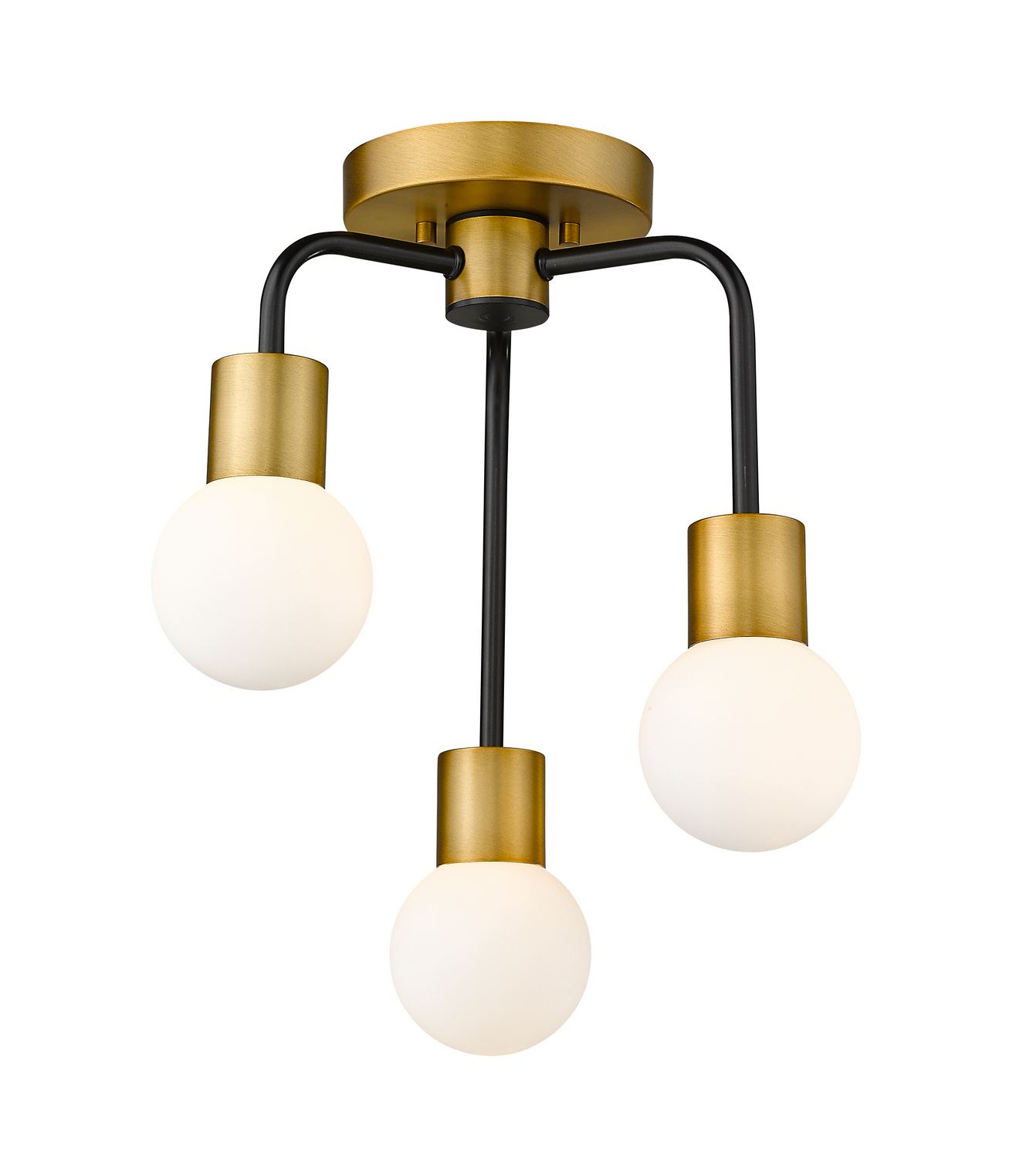 Three Light Semi Flush Mount by Z-Lite - Neutra Collection, Matte Black + Foundry Brass Finish - 621-3SF-MB-FB