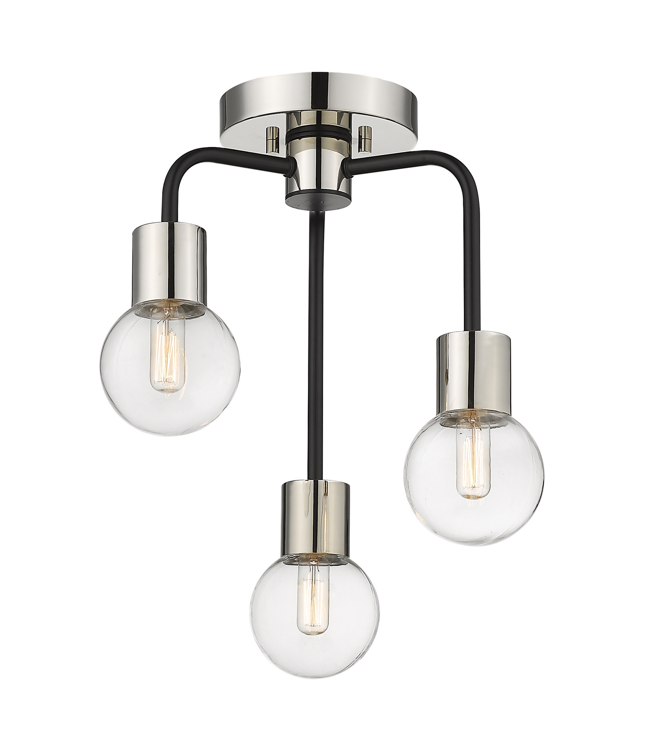 Three Light Semi Flush Mount by Z-Lite - Neutra Collection, Matte Black + Polished Nickel Finish - 621-3SF-MB-PN