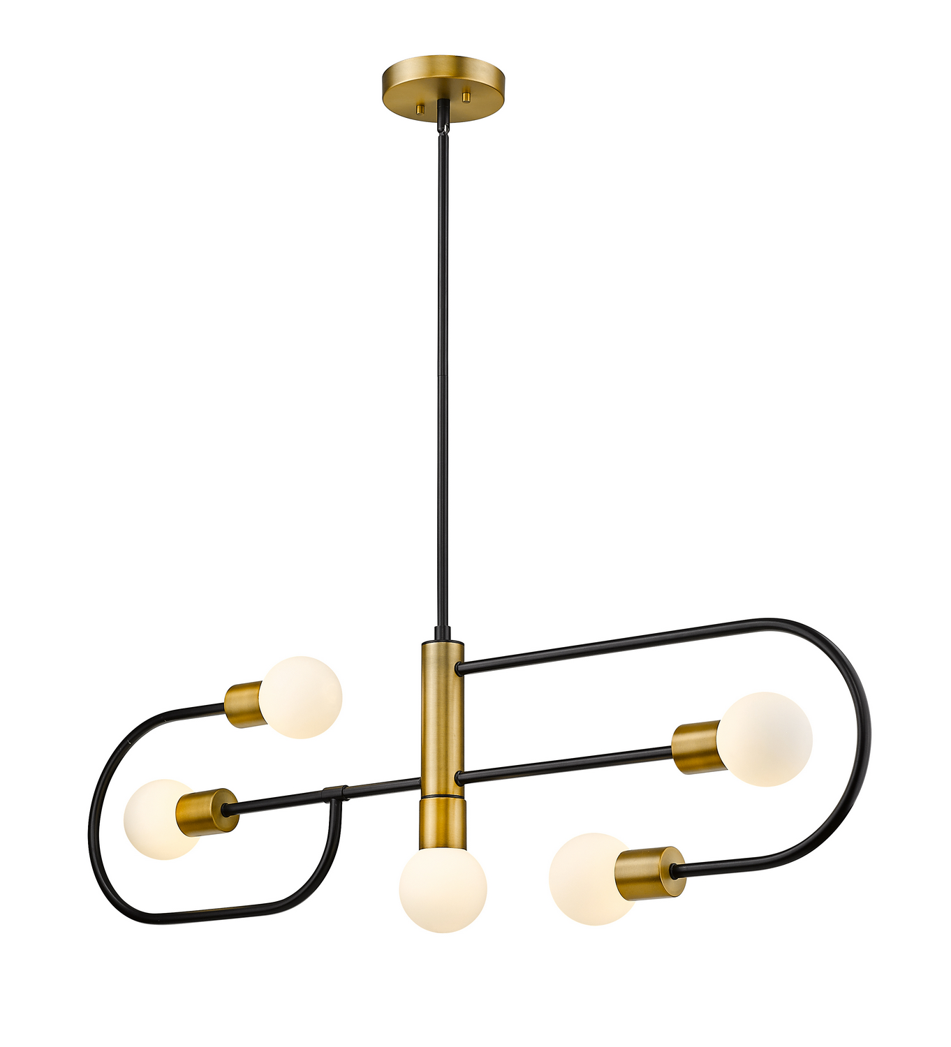 Five Light Linear Chandelier by Z-Lite - Neutra Collection, Matte Black + Foundry Brass Finish - 621-5L-MB-FB