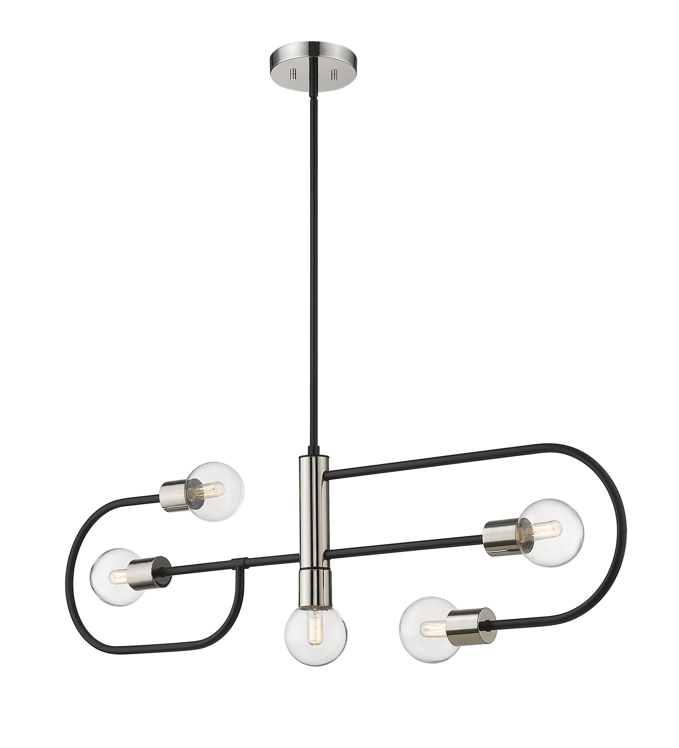 Five Light Linear Chandelier by Z-Lite - Neutra Collection, Matte Black + Polished Nickel Finish - 621-5L-MB-PN