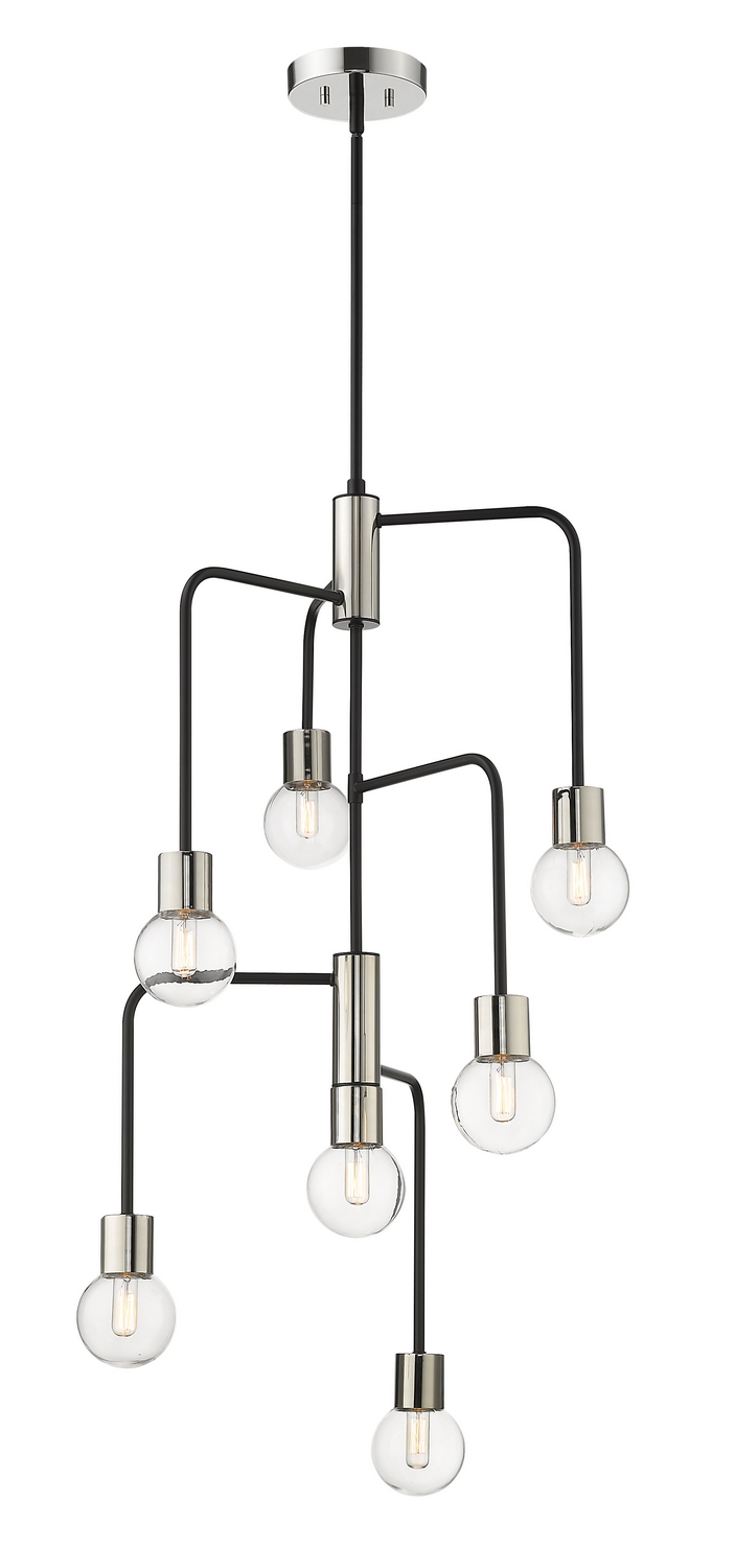 Seven Light Chandelier by Z-Lite - Neutra Collection, Matte Black + Polished Nickel Finish - 621-7MB-PN
