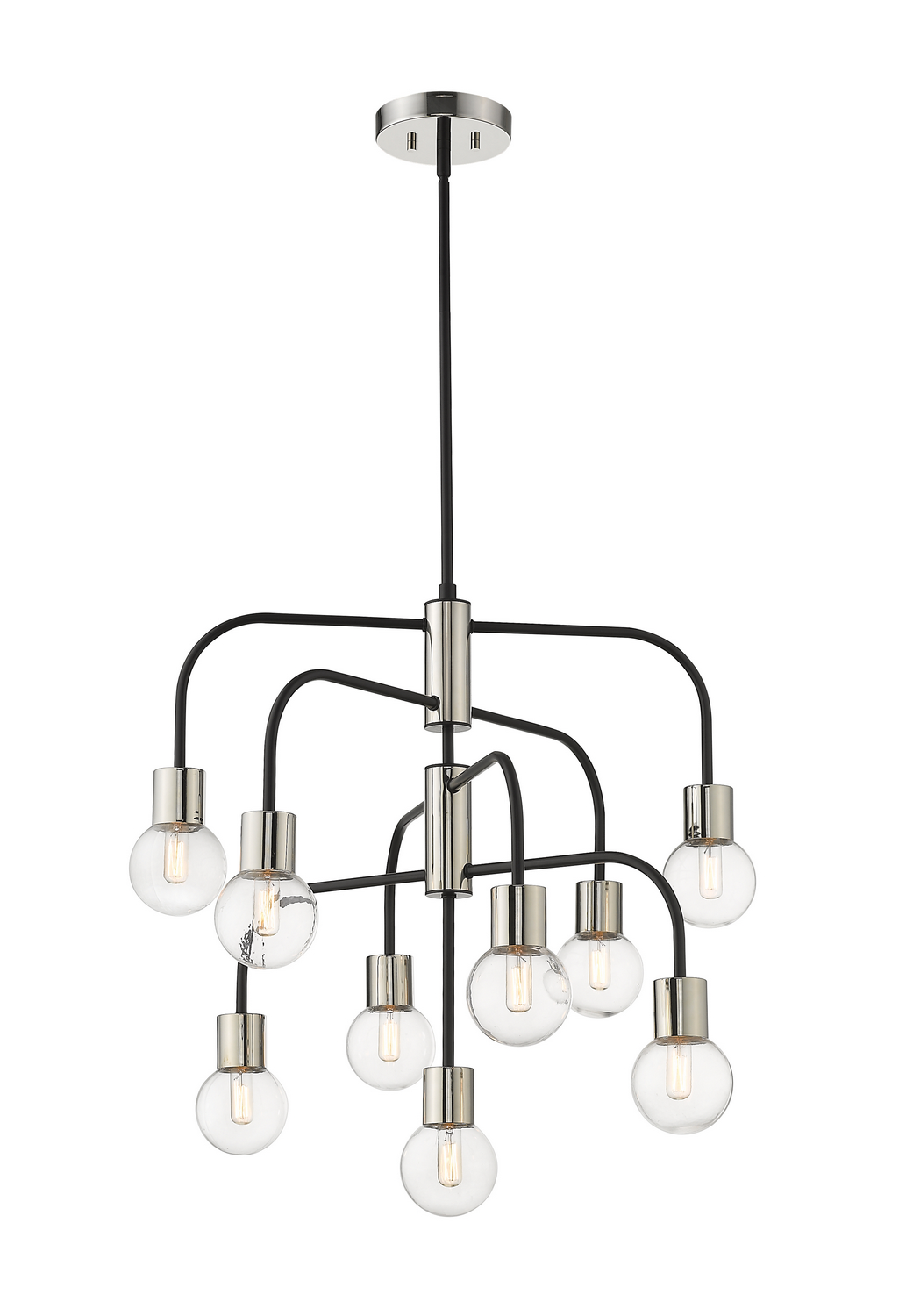 Nine Light Chandelier by Z-Lite - Neutra Collection, Matte Black + Polished Nickel Finish - 621-9MB-PN