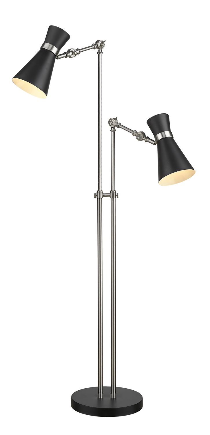 Two Light Floor Lamp by Z-Lite - Soriano Collection, Matte Black + Brushed Nickel Finish - 728FL-MB-BN
