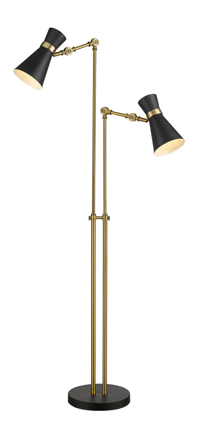 Two Light Floor Lamp by Z-Lite - Soriano Collection, Matte Black + Heritage Brass Finish - 728FL-MB-HBR