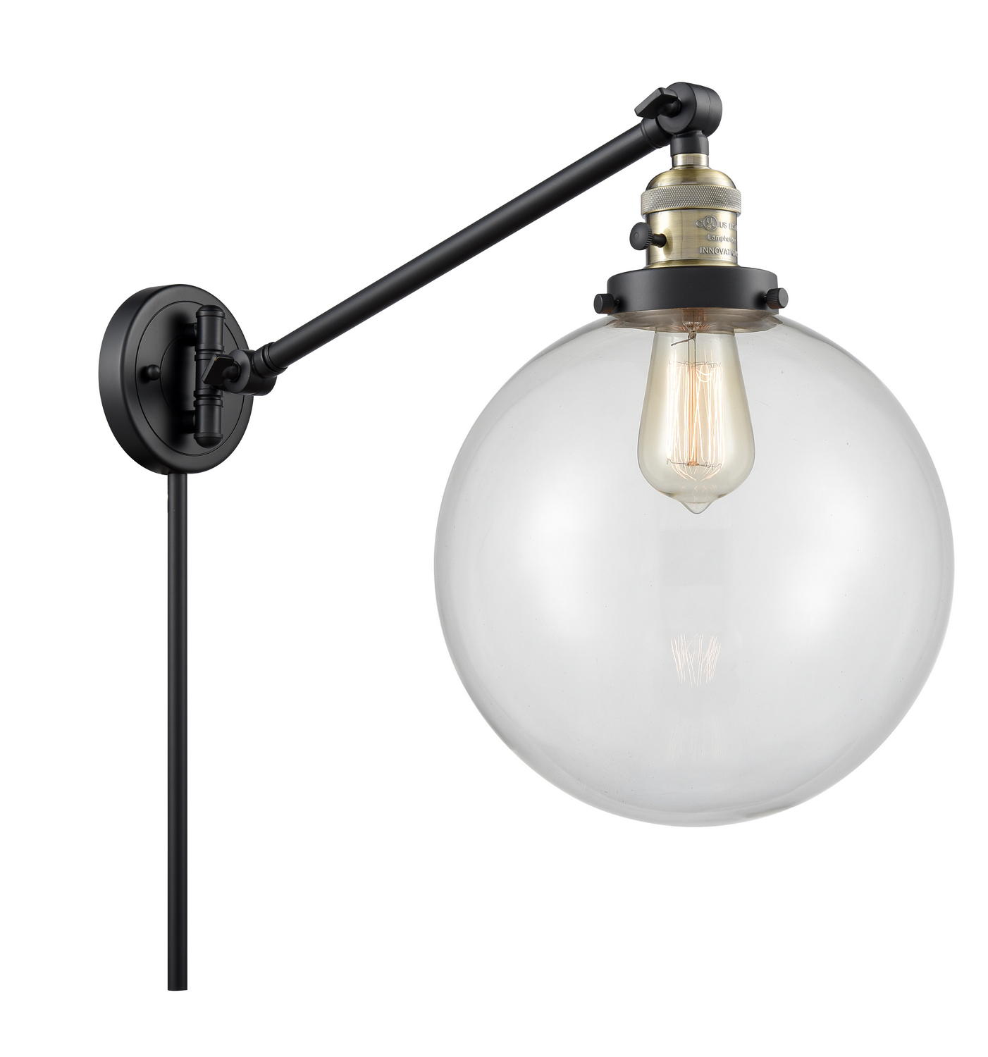 One Light Swing Arm by Innovations - Franklin Restoration Collection, Black Antique Brass Finish - 237-BAB-G202-10