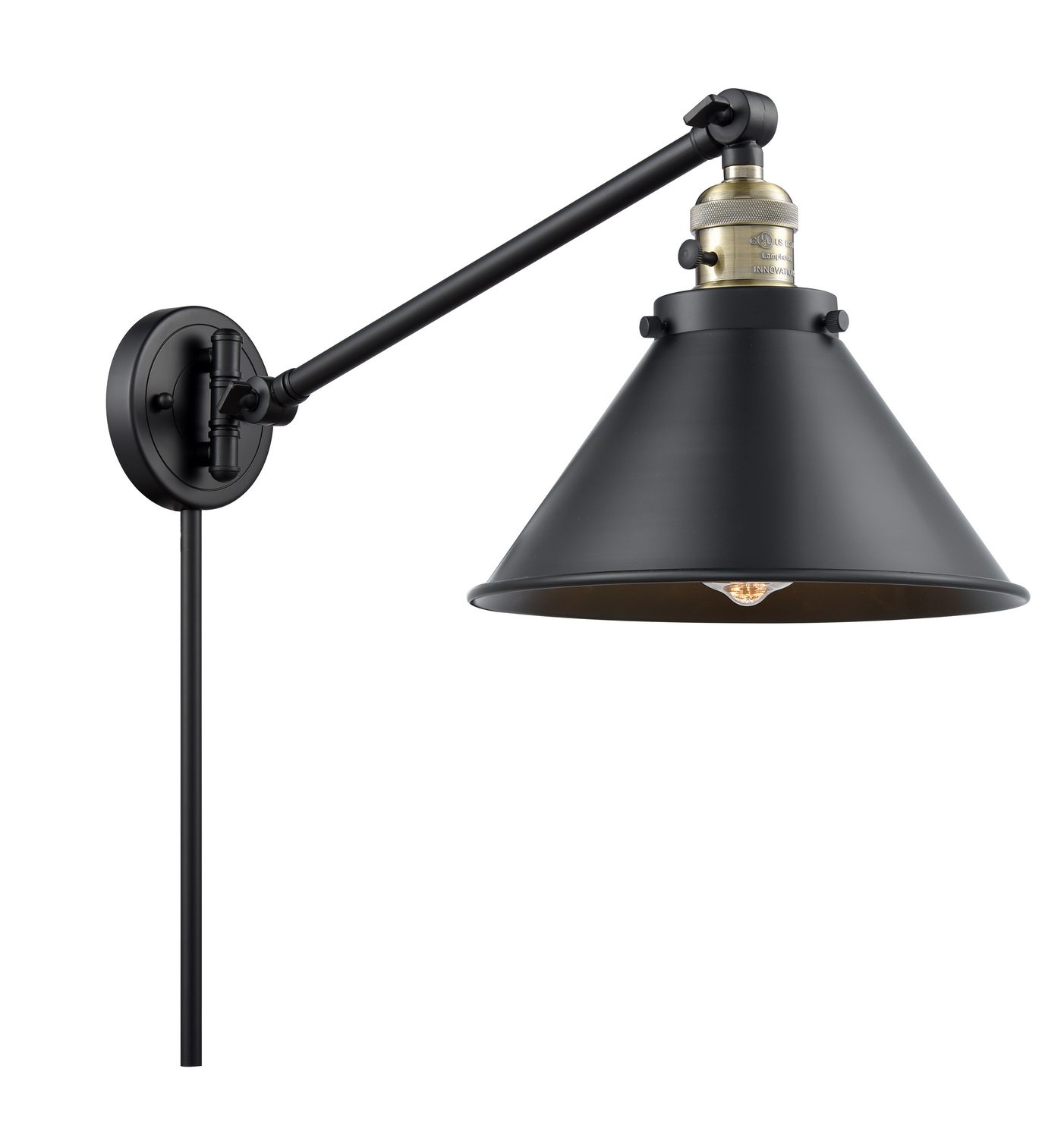 One Light Swing Arm by Innovations - Franklin Restoration Collection, Black Antique Brass Finish - 237-BAB-M10-BK