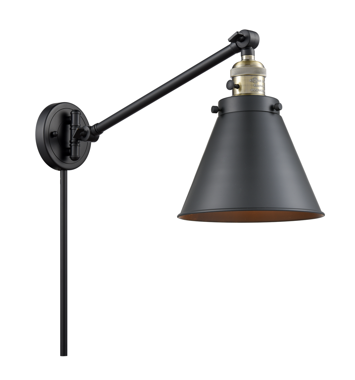 One Light Swing Arm by Innovations - Franklin Restoration Collection, Black Antique Brass Finish - 237-BAB-M13-BK