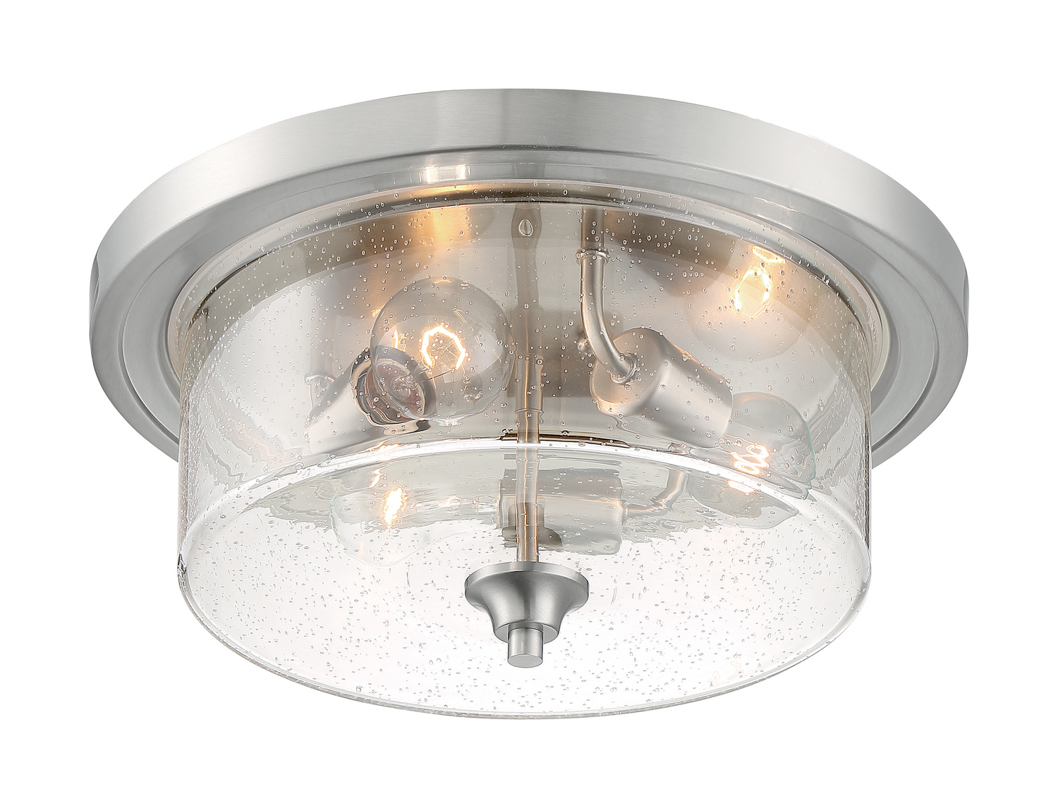 NUVO 60-7191 BRANSEL; 3 LIGHT; FLUSH MOUNT FIXTURE; BRUSHED NICKEL FINISH WITH CLEAR SEEDED GLASS