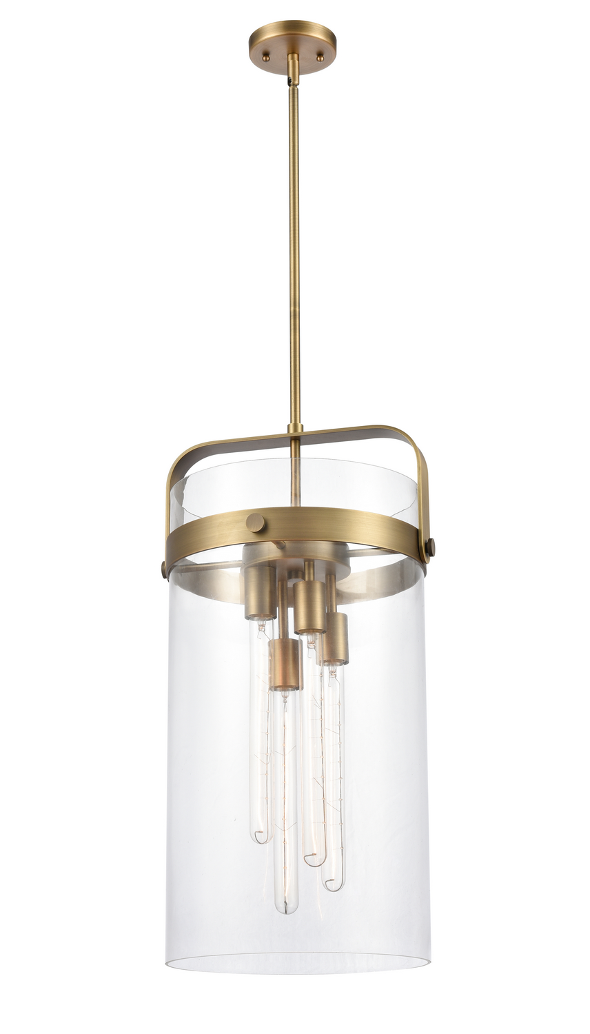 Four Light Pendant by Innovations - Downtown Urban Collection, Brushed Brass Finish - 413-4S-BB-12CL