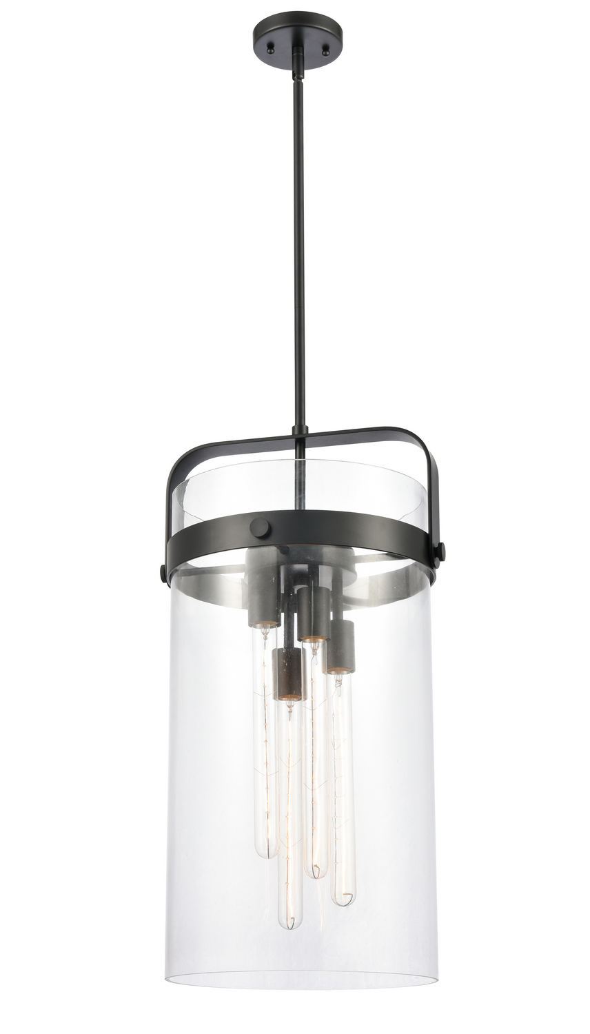 Four Light Pendant by Innovations - Downtown Urban Collection, Matte Black Finish - 413-4S-BK-12CL