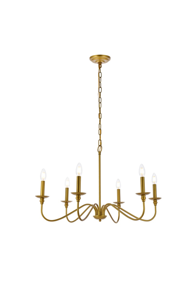 Photos - Chandelier / Lamp Elegant Lighting Brass Six Light Chandelier from the Rohan Collection LD5056D30BR 