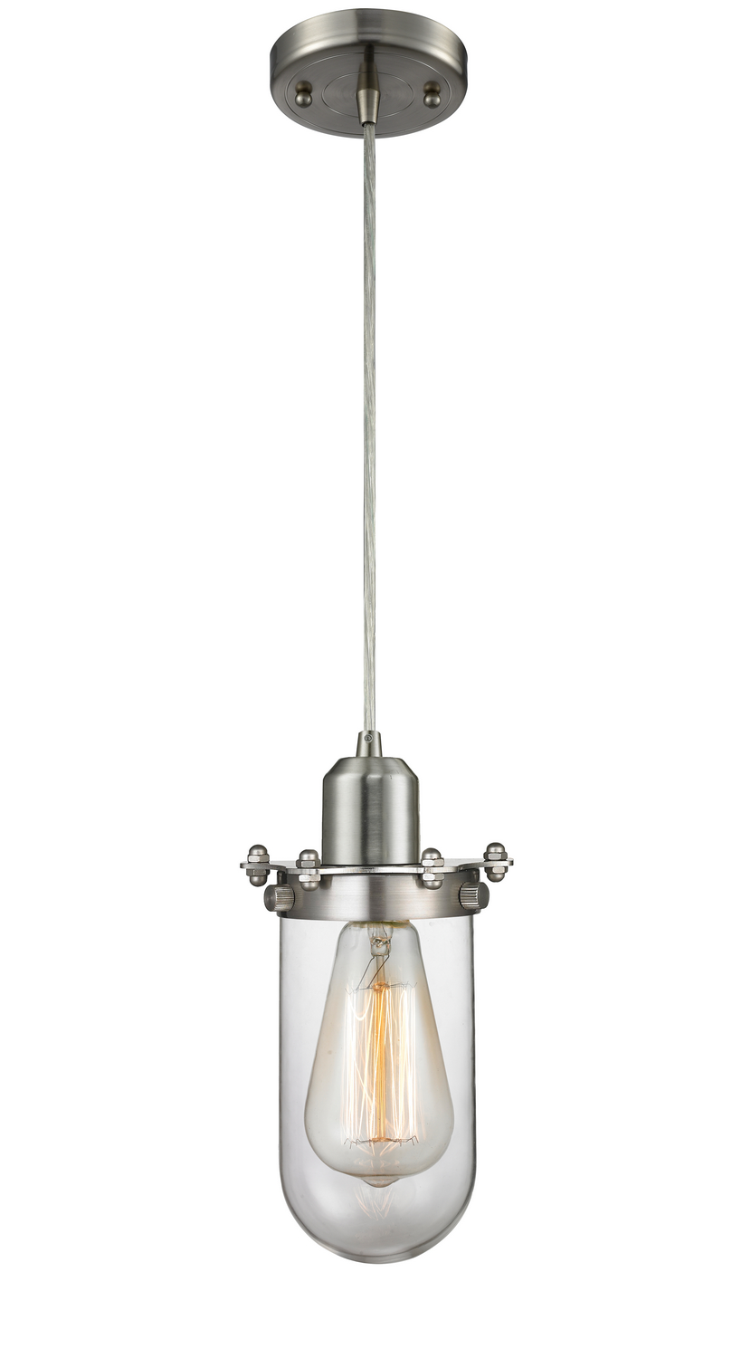 One Light Mini Pendant by Innovations - Austere Collection, Brushed Satin Nickel Finish - 900-1P-SN-CE231-SN-CL