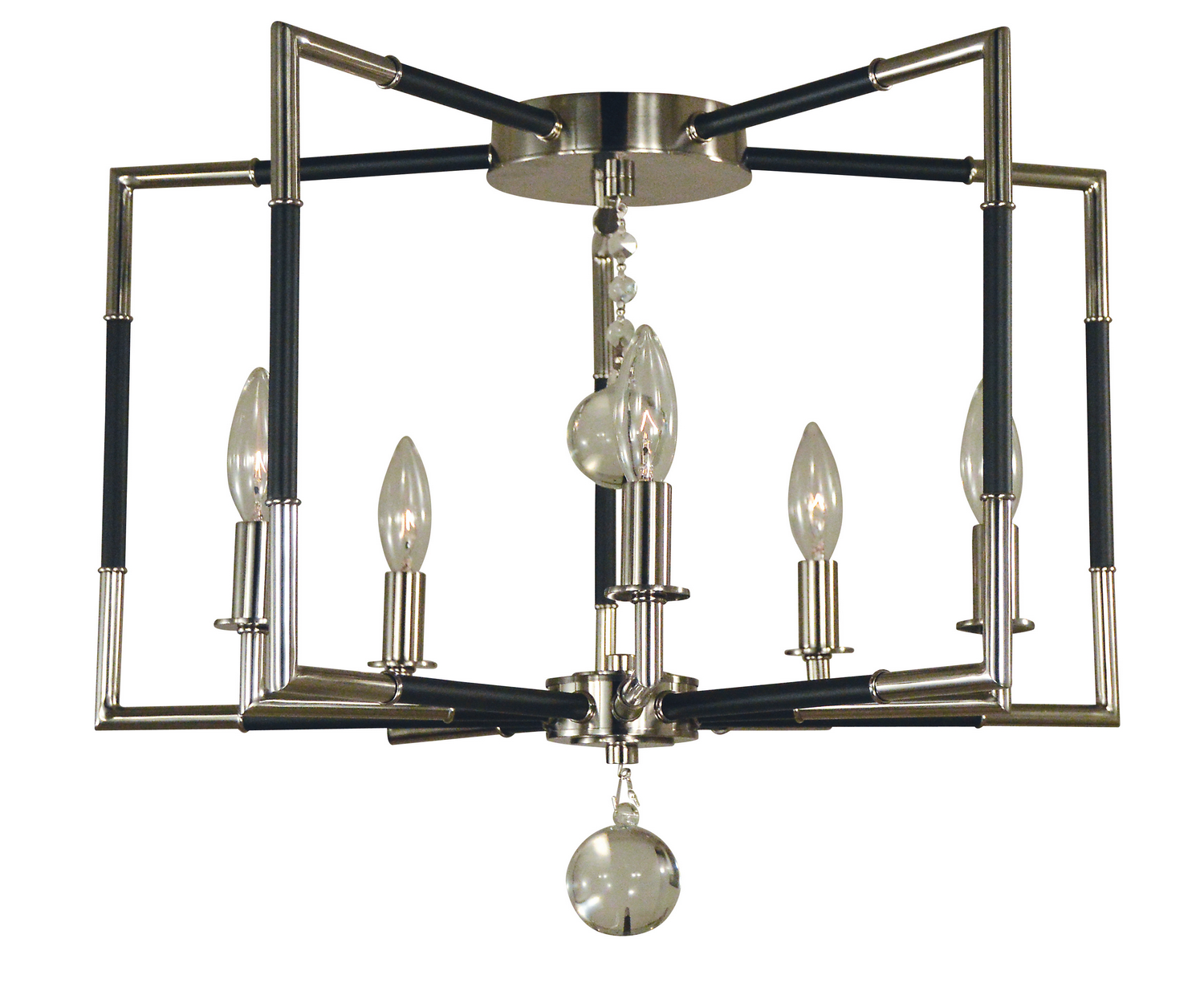 Framburg Felicity Five Light Flush / Semi-Flush Mount in Polished Nickel with Matte Black Accents - 5040 PN/MBLACK