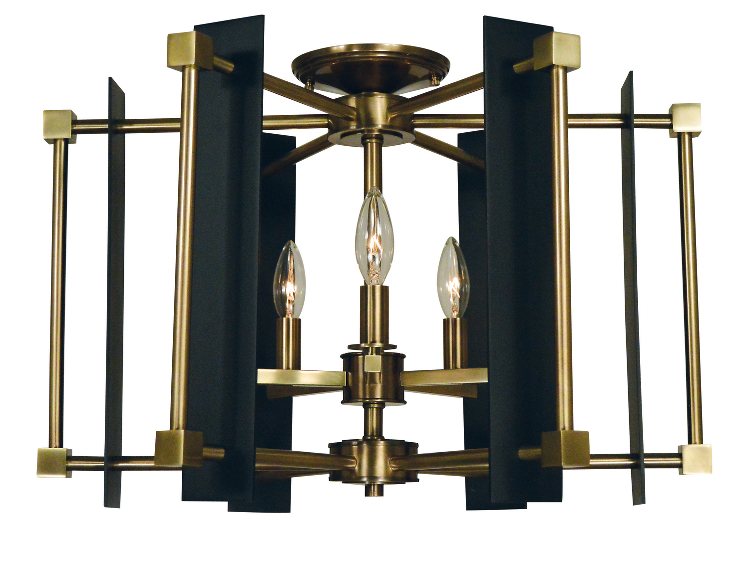 Framburg Louvre Five Light Flush / Semi-Flush Mount in Antique Brass with Matte Black Accents - 4803 AB/MBLACK