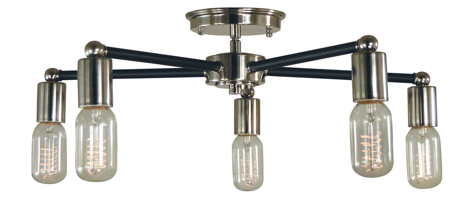 Framburg Nebula Five Light Flush / Semi-Flush Mount in Polished Nickel with Matte Black Accents - 5082 PN/MBLACK