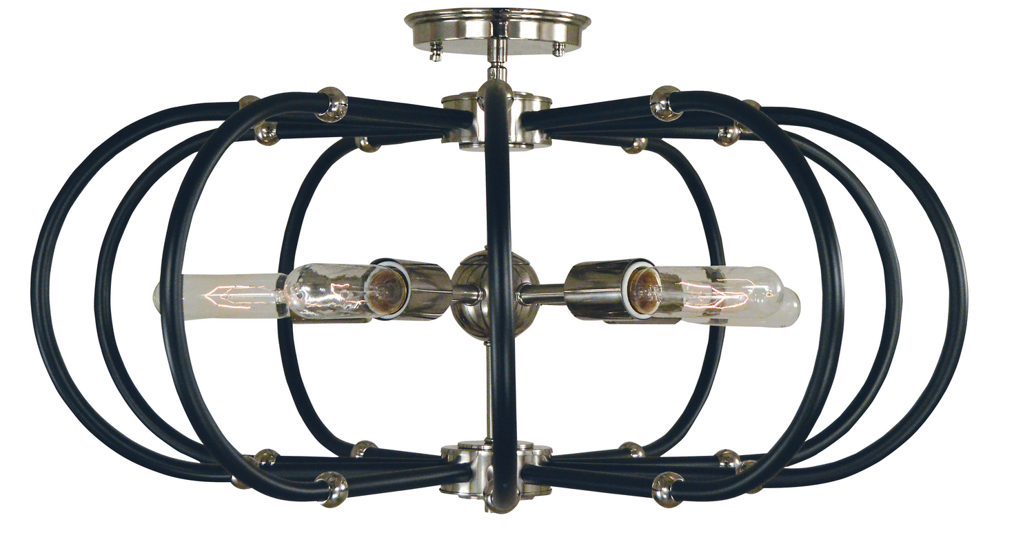Framburg Pulsar Five Light Flush / Semi-Flush Mount in Polished Nickel with Matte Black Accents - 5100 PN/MBLACK