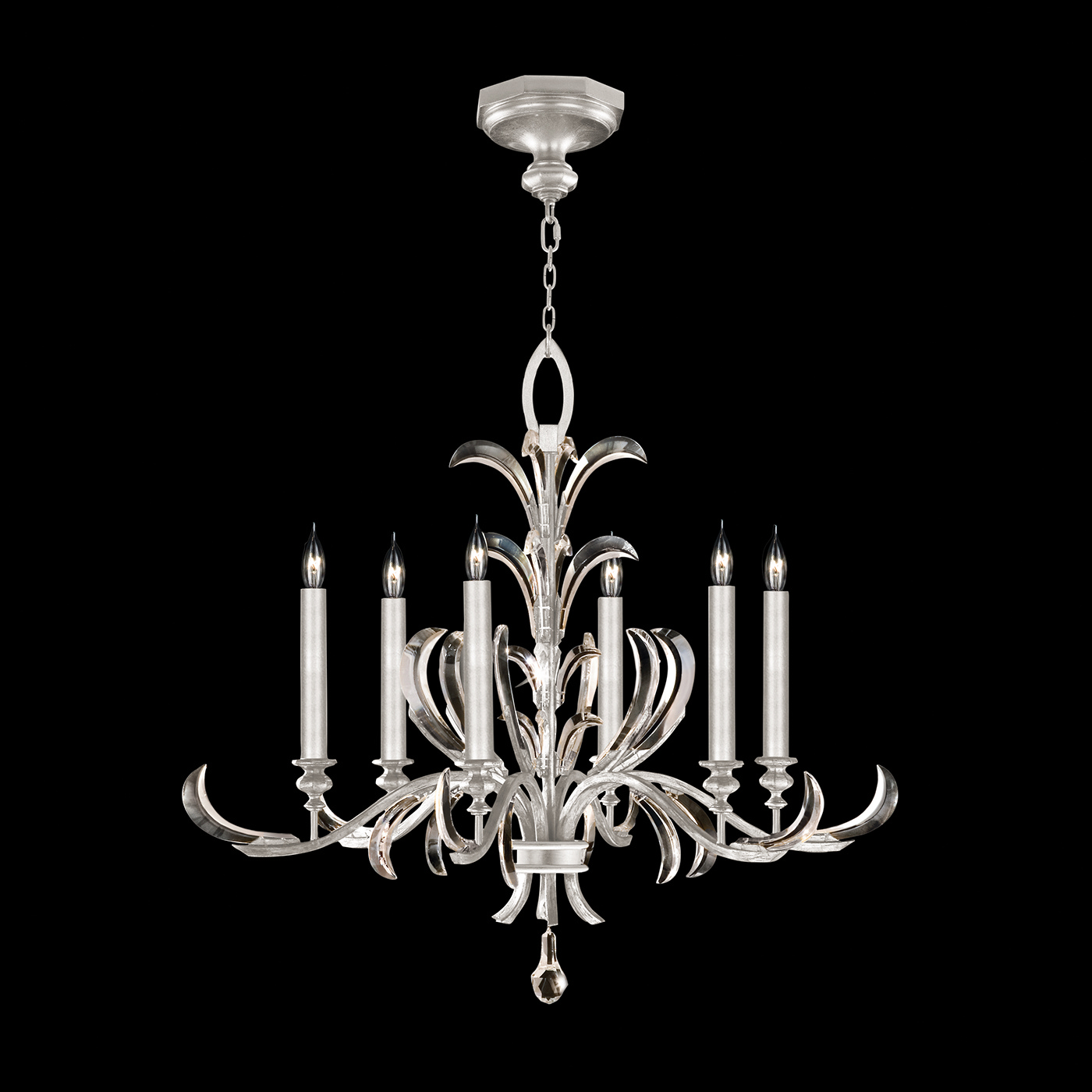 Fine Art Beveled Arcs Six Light Chandelier in Silver Leaf - 739140-SF4