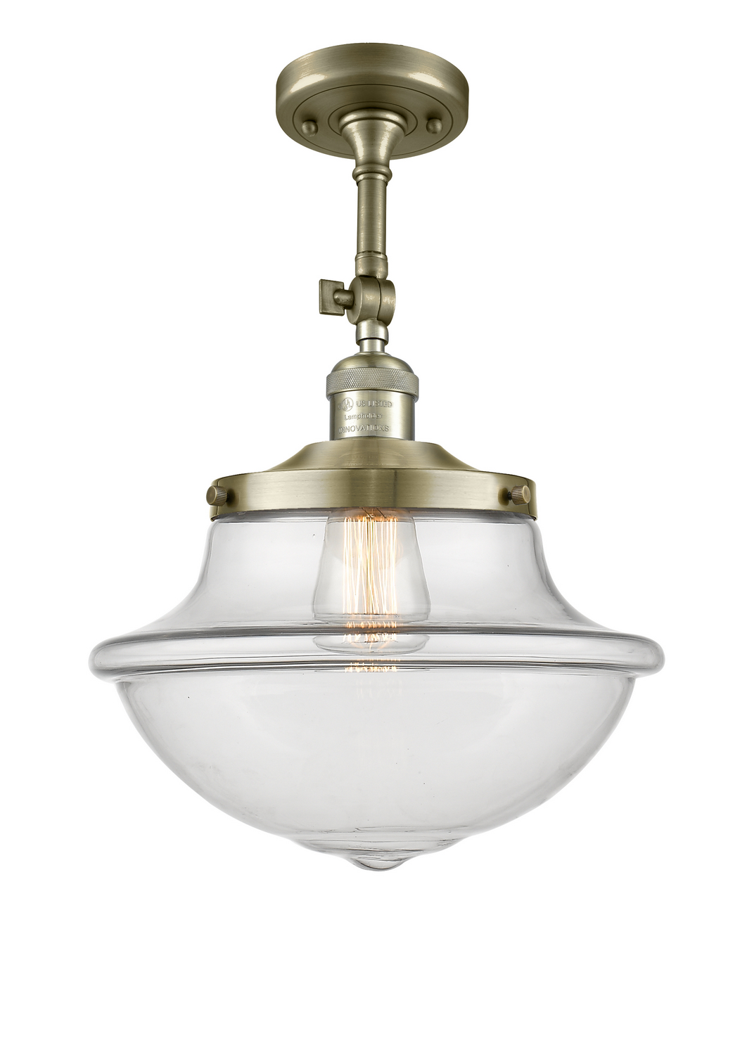 One Light Semi-Flush Mount by Innovations - Franklin Restoration Collection, Antique Brass Finish - 201F-AB-G542