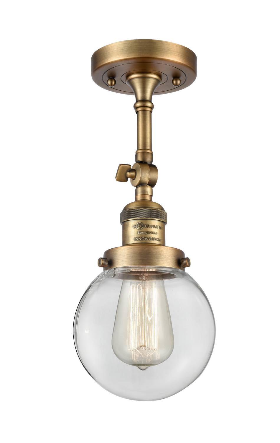 One Light Semi-Flush Mount by Innovations - Franklin Restoration Collection, Brushed Brass Finish - 201F-BB-G202-6