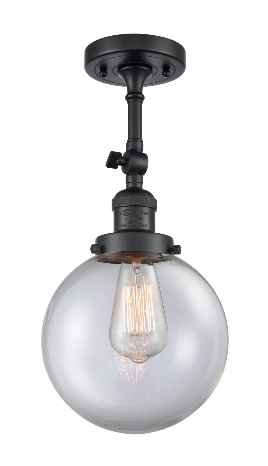 One Light Semi-Flush Mount by Innovations - Franklin Restoration Collection, Matte Black Finish - 201F-BK-G202-8