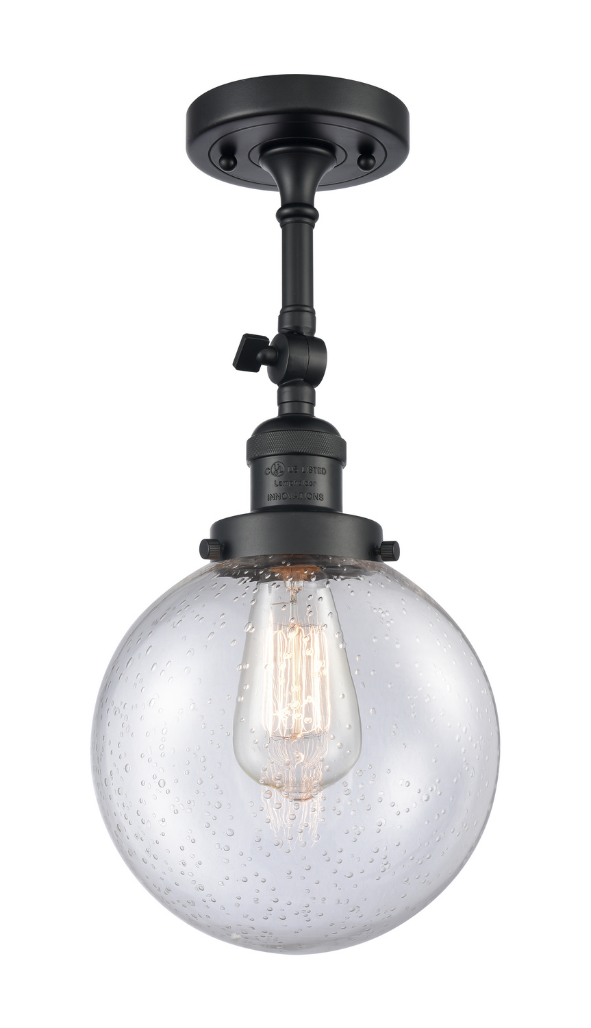 One Light Semi-Flush Mount by Innovations - Franklin Restoration Collection, Matte Black Finish - 201F-BK-G204-8